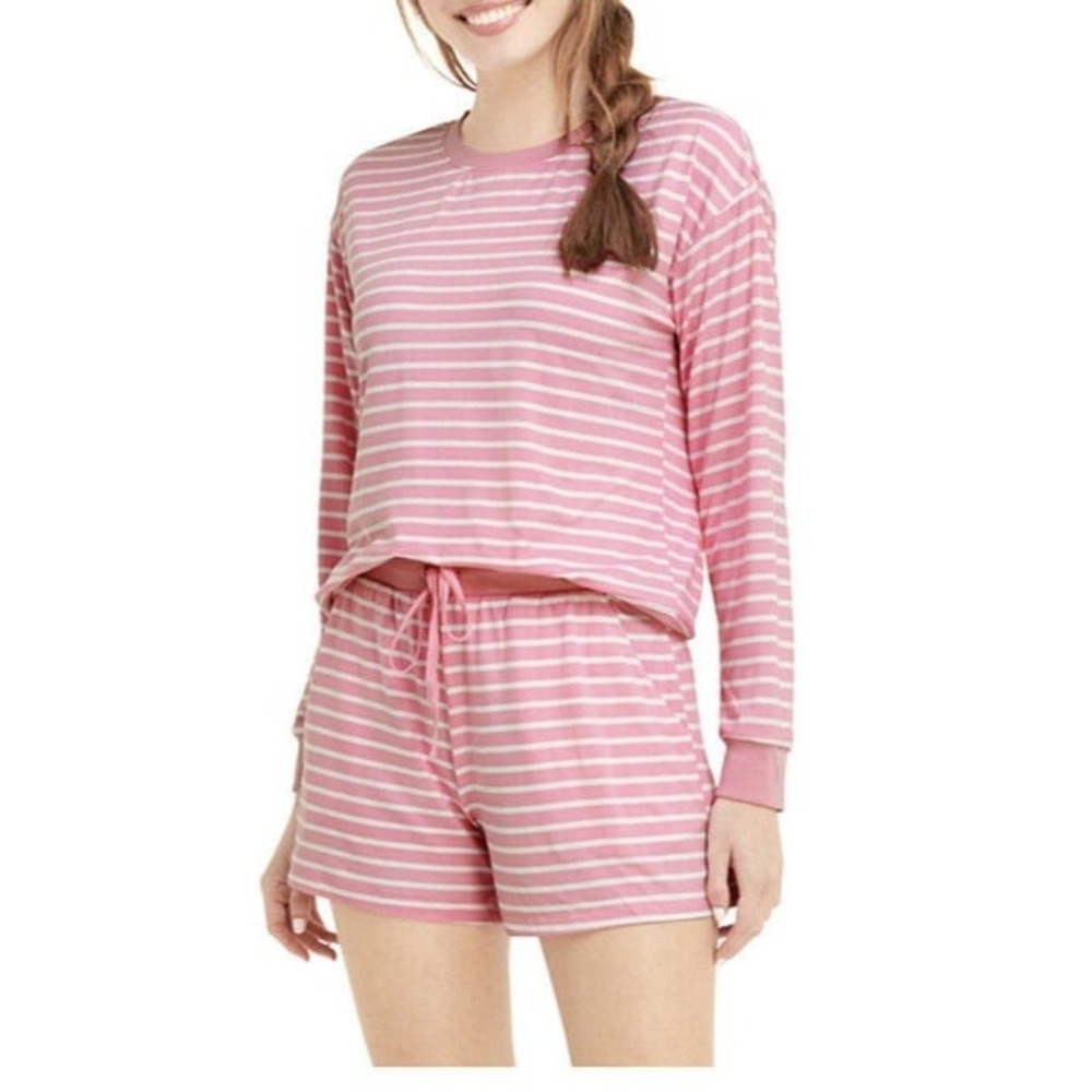 Draper James Womens Size Large Pink White Stripe‎ Pajama Shorts Lounge Set NEW